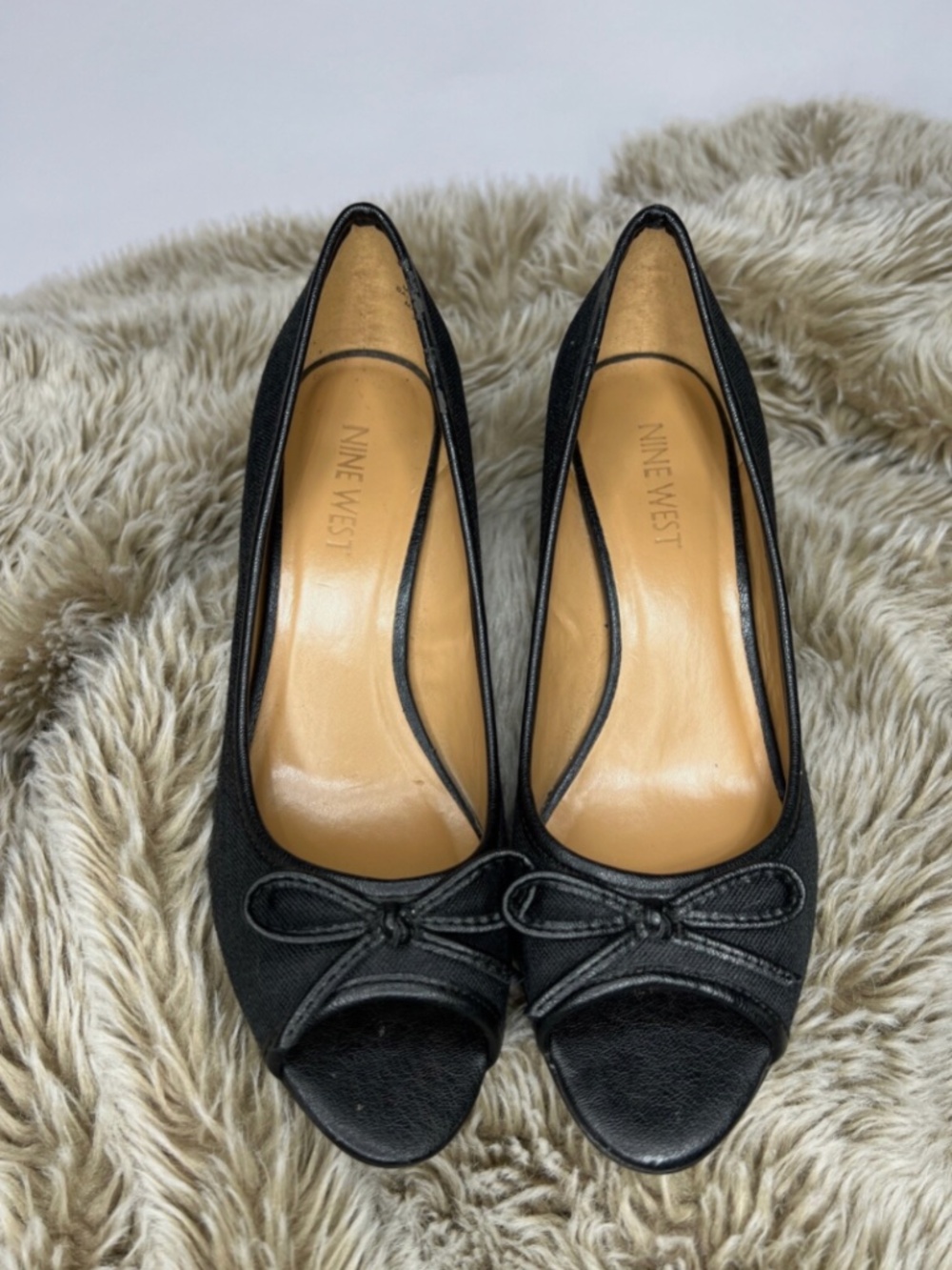 Nine West black open toe heels size 6.5M previously loved